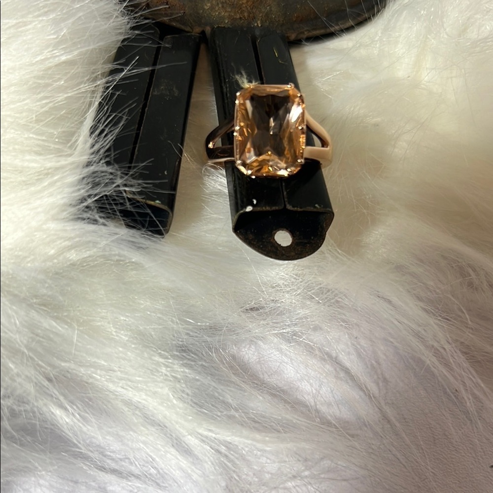 Elegant 14k Rose Gold Ring over 925 Silver. Citrine Stone. WA427